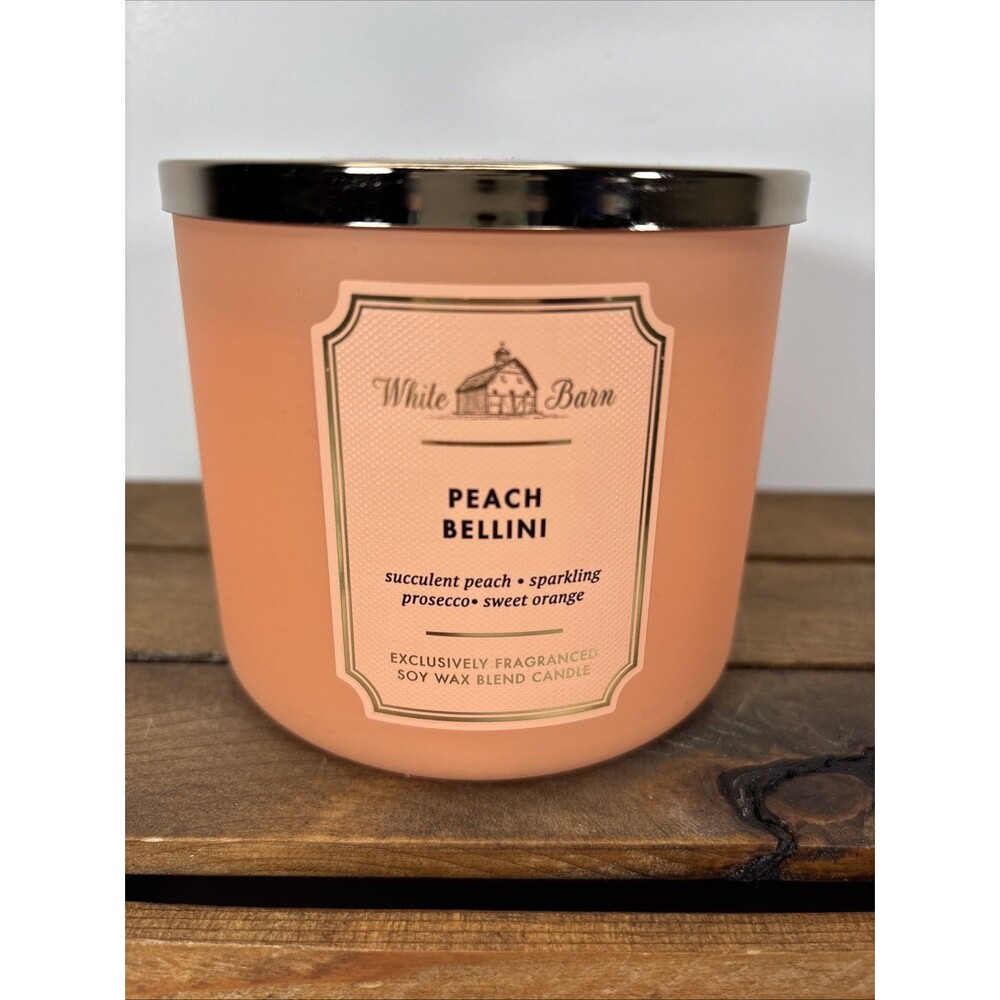 Peach Bellini 3-Wick Candle White Barn, Bath & Body Works 14.5 oz Large New